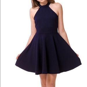 navy textured halter dress